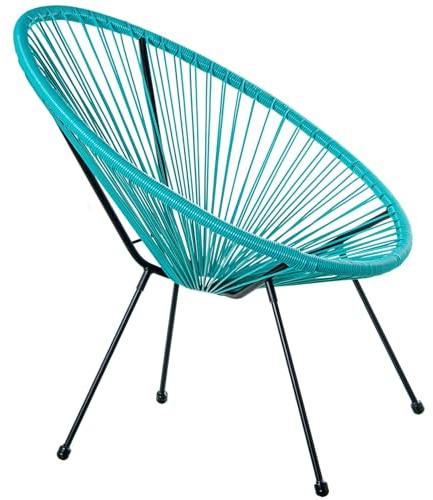 DRW Sillon Exterior de Acero y Mimbre Sintetico PE en Azul 80x71x83 cm