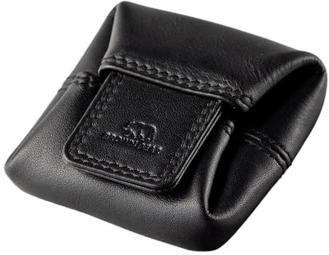 BROWN BEAR Münzbörse klein Leder Schwarz - Echtleder Münzbeutel mit Druckknopf - Mini Kleingeldbörse Wiener Schachtel - Minibörse für Herren & Damen - BB 9095 BK