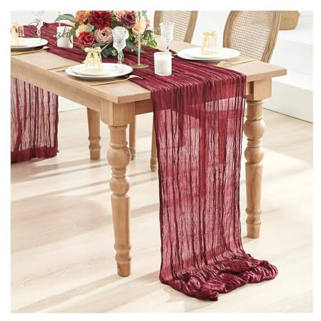 OZLCUA Runner da tavola in Garza Semi-Sheer Gauze Christmas Table Runner Green Cheesecloth Table Setting Dining Vintage Party Banquets Arches Cake Decor Lavabile Tablerunner(Burgundy,90x400cm)
