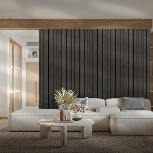 DIYPD Wooden Acoustic Wall Panels – Latest 35mm Slat Design, Upgraded 3D Wall Panelling Kit with Adhesive & Screws, Wood Panels for Walls & TV Media Wall, 2400mm x 600mm