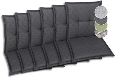 GO-DE Textil Bequeme und attraktive Polsterauflagen für Niederlehner-Gartenstühle (6er-Set, Rautenlinien anthrazit, Niederlehner)