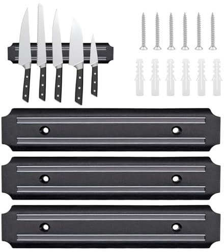 JJYHEHOT 3 Pezzi Barra Magnetica per Coltelli, 19cm Supporto Magnetico per Coltelli, Portacoltelli Magnetico in Acciaio Inox, Strisce Magnetiche per Coltelli per Cucina, Ufficio, Sala Attrezzi