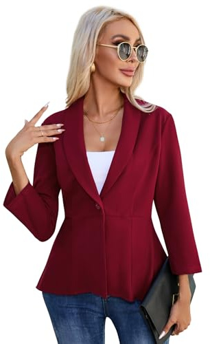 YesPerfect Blazer donna manica 3/4 bottone R Schen B Ro Blazer elegante giacca, rosso vivo, XL