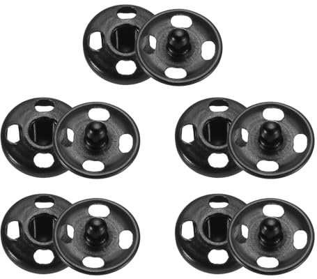 QUARKZMAN 5 set sömbara tryckknappsset, 10 mm sömnadstillbehör metallknappar, pysselknappar, ersättningsknappar, syknappar för jacka, kläder, jeans, väskor, plånbok, handväska, knappar, mattsvart