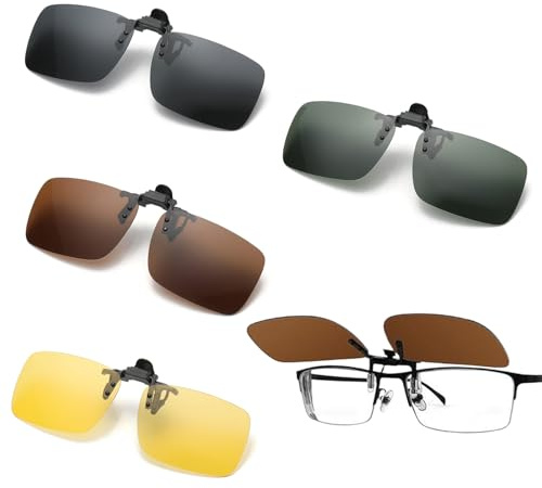 Gafas De Hombre Polarizadas Clip Gafas de Sol Lentes de Sol Polarizadas para Gafas de Vista, 4 Unidades, Alta Calidad TAC, 180° Rotación, Accesorio para Gafas