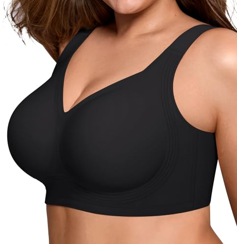 LetsJoli Jelly Bras for Women Supportive Wireless Push Up Bra Full Coverage No Underwire Seamless Plus Size for Older Women（Black,XL
