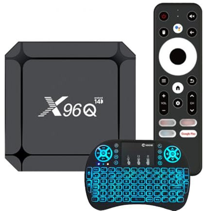 Android TV Box 14.0, X96Q 2 GB RAM 16GB ROM, RK3518 fyrkärnig 64 bitar 10/100 M LAN Dubbelt wifi 2.4G/5G 4K/AV1/3D/USB 3.0/BT 4.2 digitalbox med trådlöst tangentbord