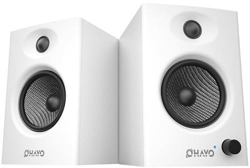 OHAYO C6 Bookshelf Speakers with 60W Peak Power, Stereo 2.0, Active Bluetooth 5.3, RCA/AUX/USB Input,Integrated Sound Card for Music and Gaming, PC Speaker for Desktop PC,TV or Laptop, White