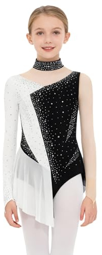 iiniim Vestito da Pattinaggio Artistico Bambine Body Classico Elastico Manica Lunga Danza con Gonna Tutu Abbigliamento Ballerina Bianco 11-12 Anni