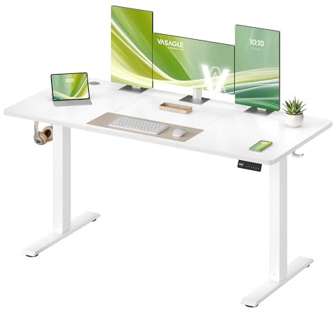 VASAGLE Electric Standing Desk, Height Adjustable Desk, Sedentary Reminder, 4 Memory Heights, for Home Office, 140 x 60 cm, Cloud White LSD314WZ01