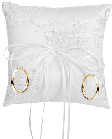 Qulkws Ringkissen Hochzeit Ringhalter Kissen, Ringkästchen mit Satinband, Romantisches Kissen mit Bowknot Doppelten Herzen Dekoration für Hochzeit, Party, Hochzeitszeremonie, Antrag, 15cm x 15cm