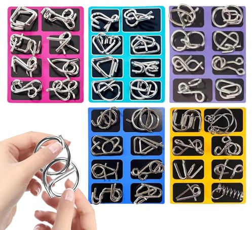 40PCS Metal Puzzle Ring Set | Jeu De Logique I-Q en Fil Métallique Imbriqué 3D | Cadeaux De Défi pour Enfant Et Adultes