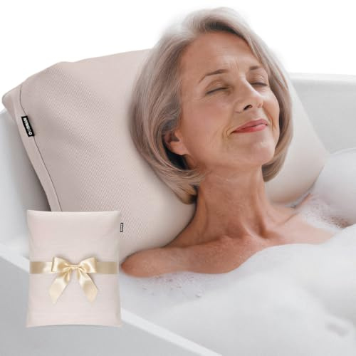 Nunuoo® Ergonomisches Badewannenkissen | Premium Wellness Badekissen 3D-Mesh | Schnelltrocknendes Badewannenpolster 50x60cm (Perlmutt)