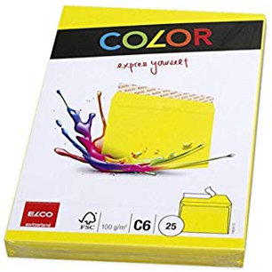 Elco 74634.72 Color Verpackung mit 25 Briefumschläge/Versandtasche, Haftklebeverschluss, C6, 100g, intensivgelb, Fenster: nein