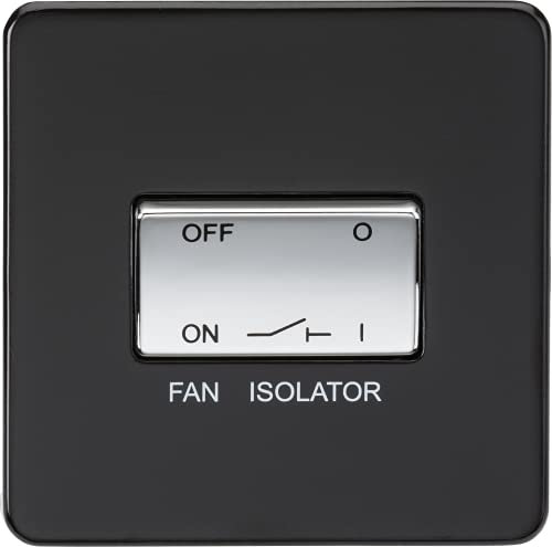 Knightsbridge SF1100MB Screwless 10 A 3 Pol Fan Isolator Switch, Matt Black with Chrome Rocker