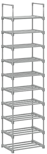 SONGMICS Shoe Rack, 10-Tier Metal Shoe Storage Organiser, Customisable Design, Metal Frame, Space-Saving Rack, for Dressing Room, Hallway, 30 x 45 x 174 cm, Grey LSA025G02