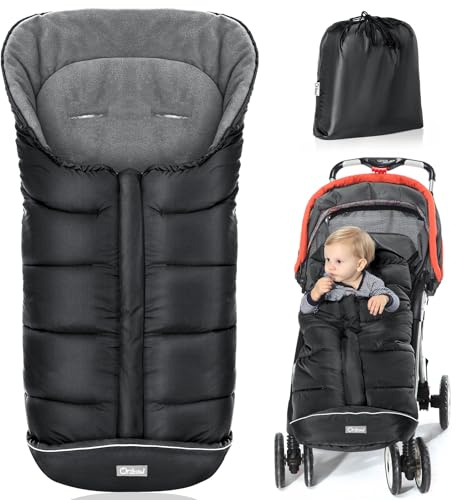 Orzbow Universal Footmuff for Stroller, Winter Warm Baby Stroller Bunting Bag, Waterproof Windproof Warm Polar Fleece Lined for Toddler Stroller Sleeping Bag, Black