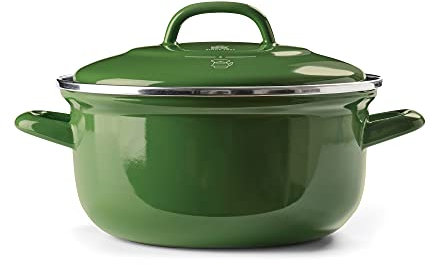 BK Indigo Cocotte Ronde Allemande Emaillée Héritage Néerlandaise avec Couvercle avec Revêtement Antiadhésif en Céramique Sans PFAS, 24 cm/4.2 Litre, Induction, Lavable au Lave-Vaisselle, Au Four, Vert