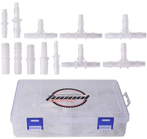 Tucool Racing Plastic Hose Barb Fitting T Shaped 3 Way Joint Splicer Mender Union Adapter for Air Line Tube Hose (112PCS Vacuum Connector Assortment Kit)