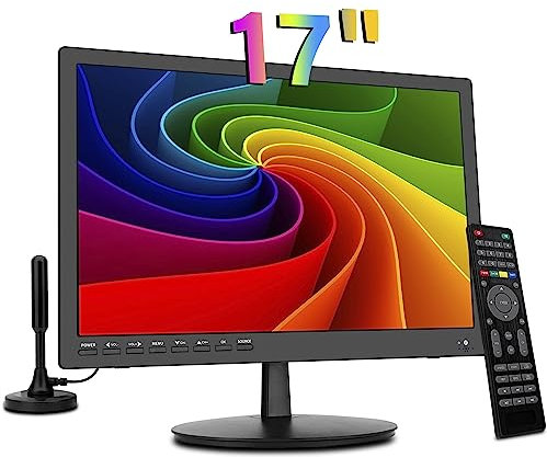 ZOSHING TV 17 pollici,piccola HD portatile con porta HDMI/USB e sintonizzatore Digitale integrato - DC/12V per camera da letto,Cucina,Camper - Telecomando incluso (nero)