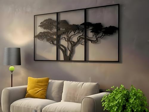 VAILLA Árbol de la Vida Decoración de Pared Mural de Madera Decoración en Negro Dorado Decoración de Pared Hogar Arte de Pared 3D Decoración Moderna Cuadros para Hogar (Árbol 3)