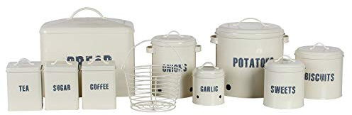 Simpa 10PC Kitchen Metal Storage Set - Vintage Style Kitchen Storage Solutions for Bread, Eggs, Tea, Coffee, Sugar, Garlic, Onions Potatoes, Biscuits and Sweets - Cream