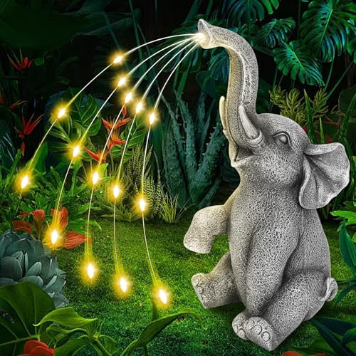 Umikk Garten Deko Elefant Statue Solare Lichter, Bewässerungselefant Figur Solarbetriebene LED Lichter, 26 cm Elefantenstatue mit Solar Light, Wetterfest, für Frauen, Mutter, Ehefrau