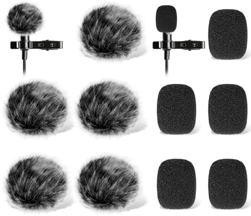 YUXIANLB Furry Microphone Windscreen and Foam Cover Set for Lavalier Lapel Microphone, Wind Muff Wind Cover for Mini Mic, Windshield, Windjammer for Lav MIC, 10 Pack
