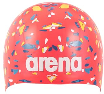 Arena Unisex Adult Poolish Molded Silicone Swim Cap for Women and Men Fitness Swimmers Intensive Training Durable Soft Elastic Bathing Flat Cap, Confetti Red