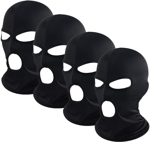 ATSNOSH 4 Piezas Pasamontañas de 3 Agujeros, Máscara de Esquí para Hombre Mujer, Bufanda de Esquí para Motocicleta, Negro Máscara Facial Completa Balaclavas (FR/ES, Letras, Talla única, 4 Piezas)
