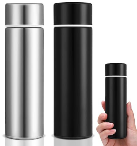 2 Pcs Stainless Steel Water Bottle,Mini Flask 150ML,Coffee Vacuum Small Flasks Small Capacity Portable Travel Drink Water Bottle Insulated Cup,Black+Silver