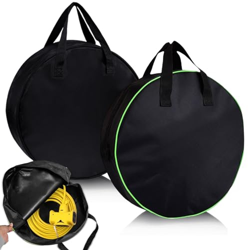 Lunyloer Waterproof Heavy Duty Cable Storage Bag, 2Pcs EV Portable Cable Bag, Hook Up Cable Storage Bag for Caravans Motorhomes Campervans Gardens(Black, Green)