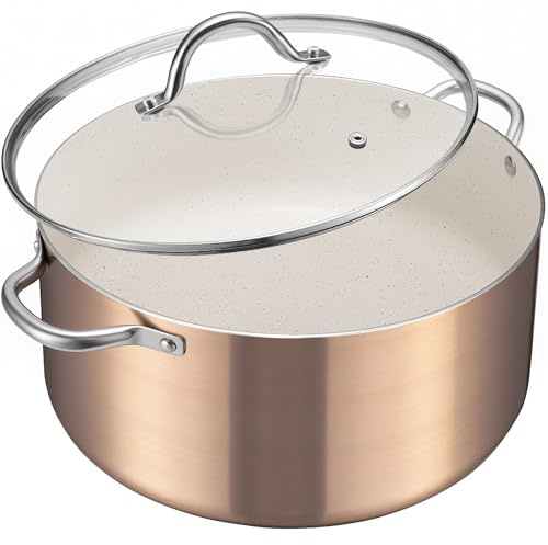 BEZIA 8 Quart Nonstick Stock Pot with Lid, Golden Granite Cooking Pot for Effortless Cleanup, Perfect for Family Dinners & Daily Cooking, Induction Compatible