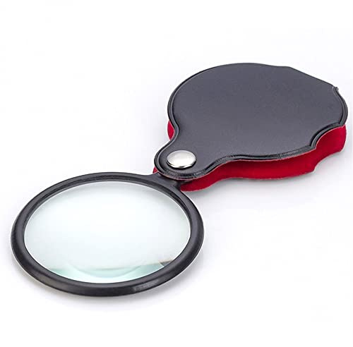 Lab Microscope Accessories Handheld 6X Mini Magnifier, Foldable Pocket Magnifying Glasses Portable Leather Magnifier Glass Lens Reading Loupe Gift Lupe