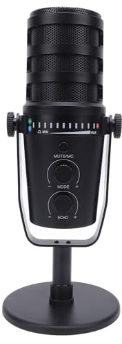 KIMISS Microphone Dynamique USB XLR Professionnel et Cardioïde Câlin avec Stand pour Le Streaming en Direct, Le karaoké et Le Jeu