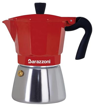 BARAZZONI, Caffettiera, Alluminio e Acciaio, Modello Hybrid Rossa, 3 Tazze, Sicura, Solida, Elegante, Manico e Pomolo anti-Scottatura, Non Rovina i Piani ad Induzione, Accademia Maestri del Caffè