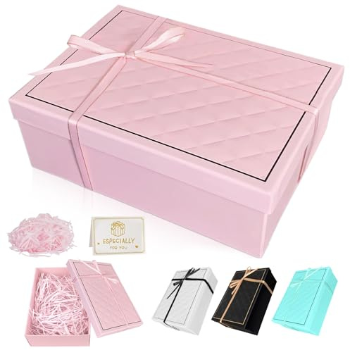 Nokwocy Scatola Regalo con Coperchio, 25x18x8.5cm Scatole Regalo Con Nastro, Confezione Regalos, Pieghevole Scatola Cartone Con Coperchio per San Valentino Compleanni Matrimonio