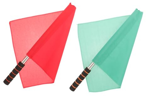 Toyvian 2Pcs Durable Referee Flags Hand Signal Match Flags for Football Soccer Competition Training with Bright Red and Green Colors
