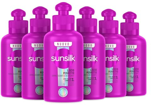 Sunsilk, Crema Lisciante & Districante Liscio Perfetto, Crema Capelli Senza Risciacquo Anti Crespo, Formula con 7% LISS-ALIGN COMPLEX con Biotina, Olio di Argan e Vitamina C, 6 Pezzi da 200 ml