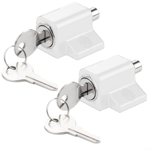 Glewi Fönsterlås av aluminiumlegering för UPVC skjutdörrar och hölje för fönster, 2-pack säkerhetslås set med nycklar och fästhårdvara