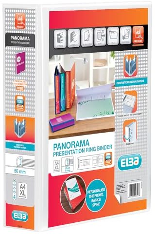 Elba A4+ 4 D-Ring Lever Arch File, 50mm capacity, 70mm spine, Presentation Folder with Customisable Cover, Portrait, White (Single)