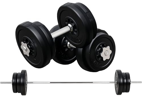 HOMCOM Juego de Pesas de 55 kg con Mancuernas y Barra Pesos Ajustables 2 en 1 con Discos Barra de 170 cm para Culturismo Entrenamiento Fitness en Hogar Gimnasio Negro