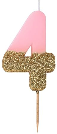 Talking Tables födelsedag rosa nummer 4 fyra ljus med guldglitter | Premium kvalitet tårtdekoration | söt, glittrande för barn, vuxna, 40:e födelsedagsfest, årsdag, vax, höjd 8 cm, 3 tum