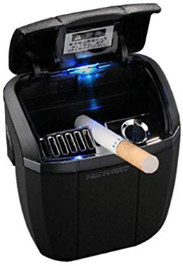 QJIAXING Auto Aschenbecher mit Deckel LED hängenden Auto Aschenbecher Cup Halter, Black