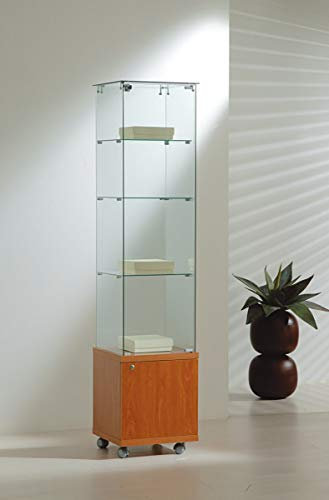 MHN Glas-Vitrine ohne Rahmen T 40 x B 40 x H 180 cm - schmale Ausstellungsvitrine Sicherheitsglas mit Unterschrank abschließbar - Vitrinenschrank ohne Beleuchtung