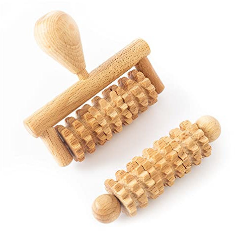 Tuuli Accessories Set de 2 Masajeadores Facial Cabeza Rodillo Aparato Anticelulítico para Masaje Maderoterapia Madera