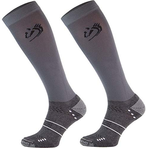 TODO Comodo Reitsocken STJMT | Reitstrümpfe Reiter Kniestrümpfe | Atmungsaktive Socken | Reitbekleidung bequem und stilvoll (STJMT 26 - Antracite Horse, 43-46)