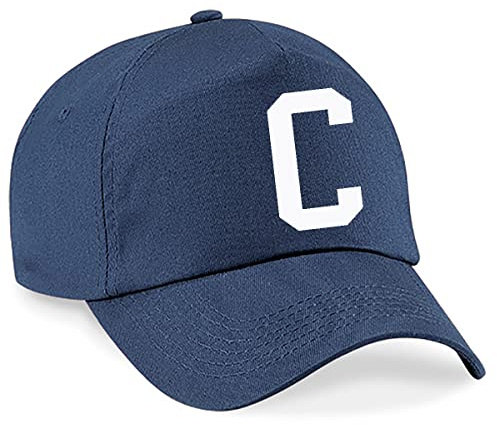4sold NY Keps Alfabet A-Z Barn Marinblå Bomull Sommar Solhatt UV-skydd Skola Kepsar Sport Pojke Unisex Justerbar Baseball Semester - I, C, One Size