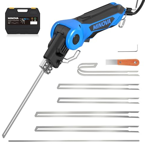 MINOVA 250W AC Rotatable Electric Hot Knife, 6 Blades Foam Cutter Cutting Tool Kit with Foldable Stand, Full-body Air Cooling System with Heavy-Duty Case for EPP, EPS, XPS, EVA, PU, KT Board, Sponge