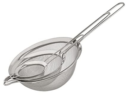 APS 74707 Passiersieb 3er Set 18/8 Edelstahl Set bestehend aus 3 Sieben: - Ø 8,5 cm, L: 22,5 cm - Ø 14,5 cm, L: 33 cm - Ø 19,5 cm, L: 38,5 cm